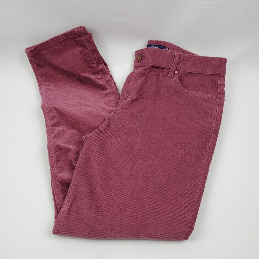 Boden Denim Womens Corduroy Slim Straight Pants Flat Front Mauve Purple 12R